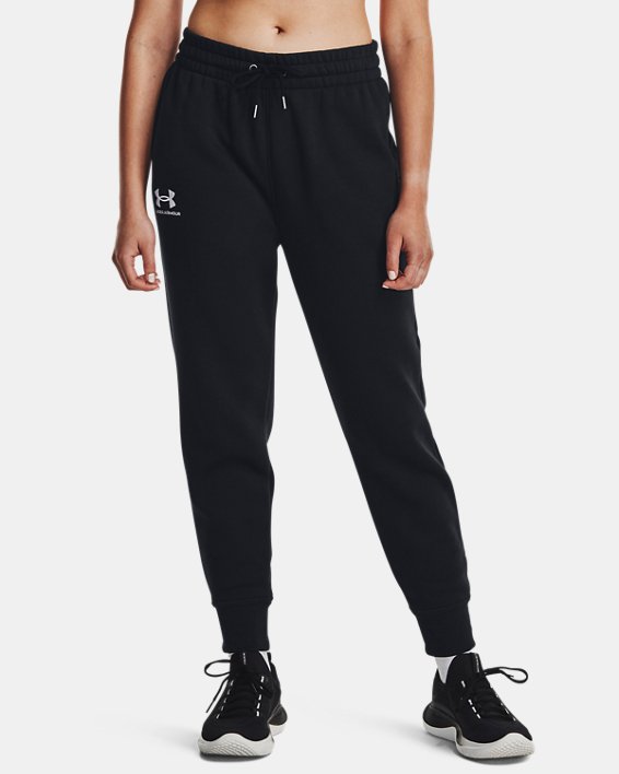 Women's UA Essential Fleece Tapered Pants in Black image number 0